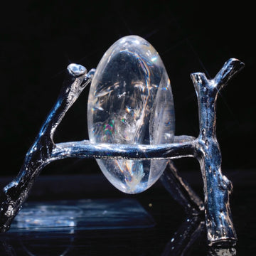 Crown Chakra Clear Quartz Palm Stone with Rose Quartz Chips